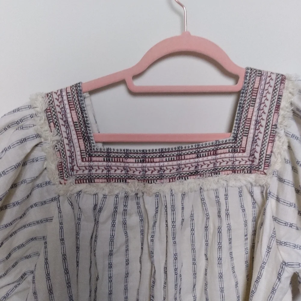 Anthropologie Lydia Striped Embroidered Blouse in Neutral Size Medium